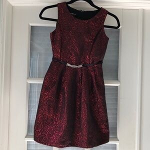 Amy Byer  red satiny rose print formal girls dress